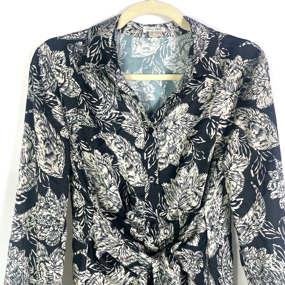 Shoshanna Essie Dress Black Ivory Floral Print Long Sleeve Shirt Dress Size 6 - Picture 7 of 15